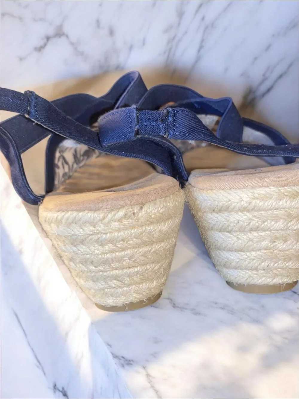 Cloudwalkers Avenue Indie Navy Blue Floral Mesh Espadrille Wedge Sandals 10W